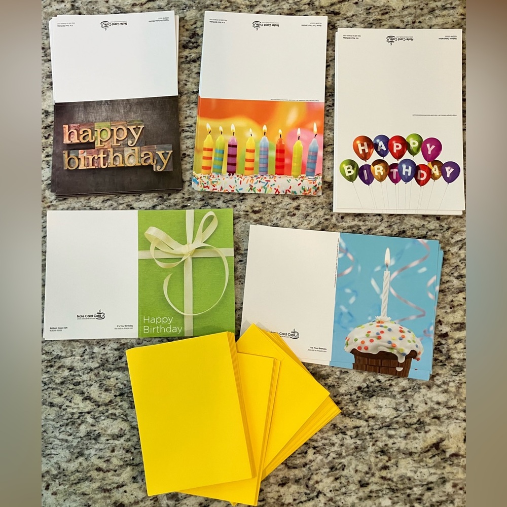 Set of 30 Happy Birthday Cards & 34 Yellow Envelopes Assorted Designs Celebrate